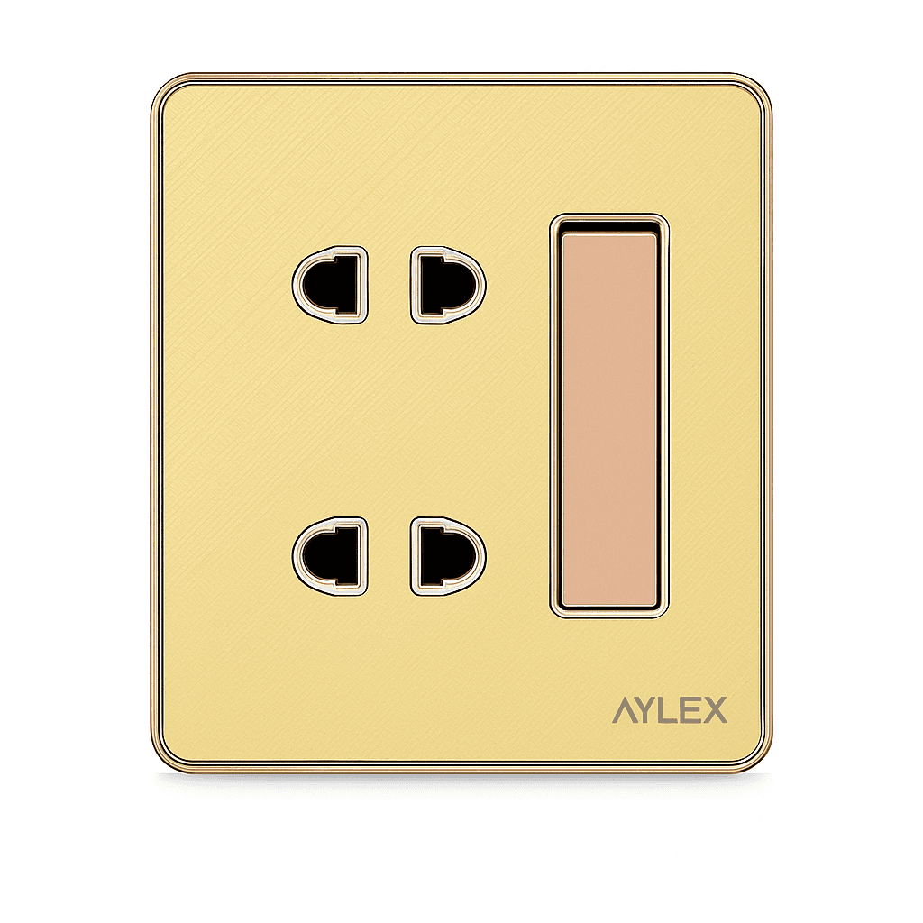 Açar+2 elektrik yuvası 16A K2 akrilik qızılı Aylex