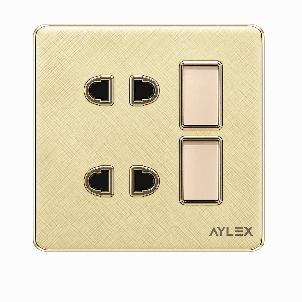 Açar 2li+2 elektrik yuvası 16A K2 akrilik qızılı Aylex