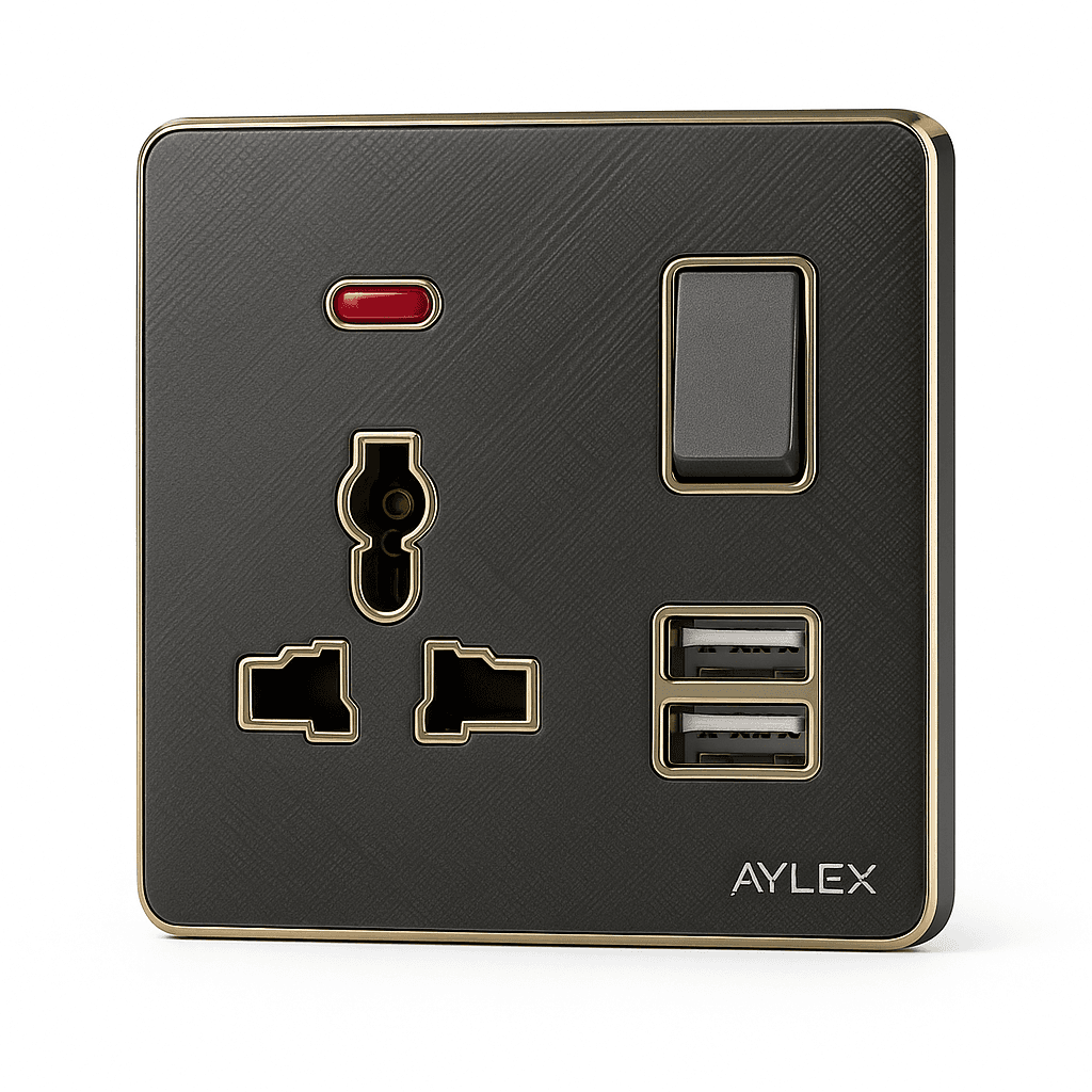 Universal yuva+indiqator+açar+2usb K2 akrilik boz Aylex