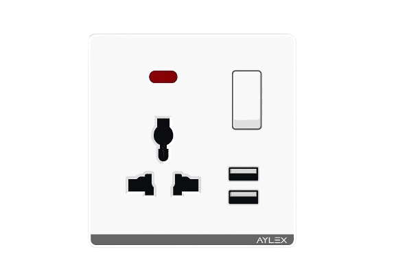 Açar+universal yuva+indiqator+2usb A4 ağ Aylex