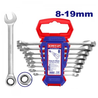 Cırcır açar dəsti 8 parça 8-19mm Emtop