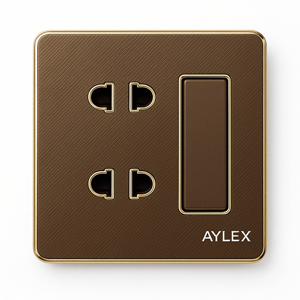 Açar+ 2 elektrik yuvası 16A K2 akrilik qəhvəyi Aylex
